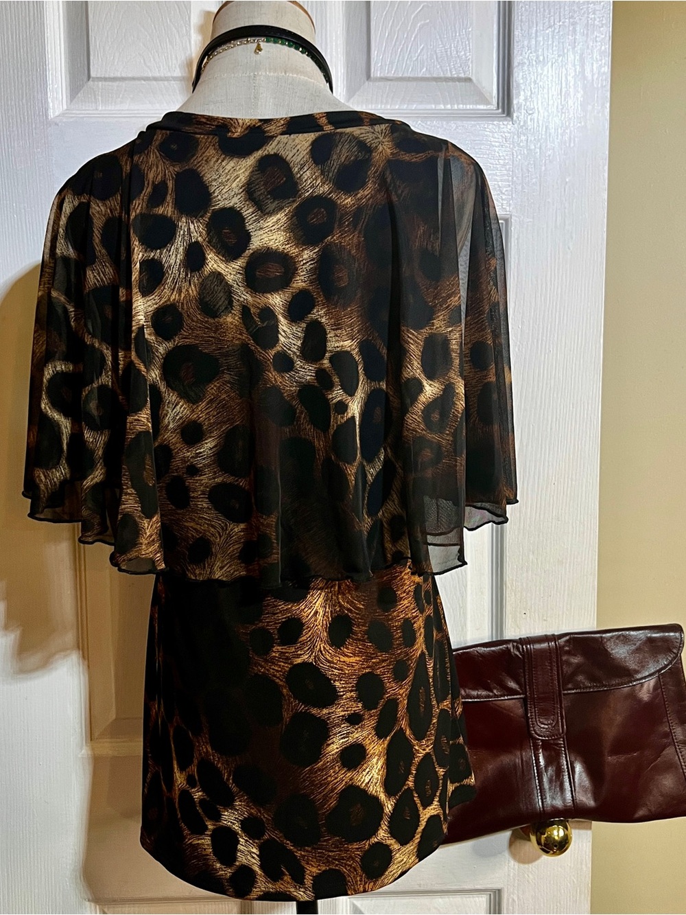 Adele&May Wms Animal Print Sheer Butterfly Flutter Overlay Boho Artsy Top S - Picture 5 of 10